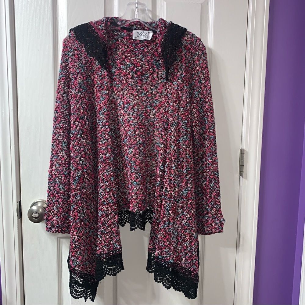 Vava by Joy Han Hooded Knit Crochet Boucle Cardigan